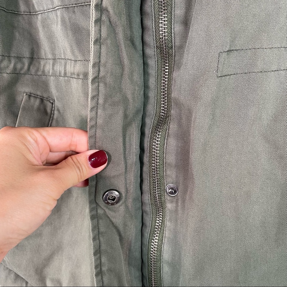Aqua Olive Green Fur Collar Hoodie Jacket - Picture 4 of 9